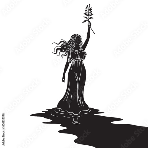 Mysterious Persephone digital black image, an elegant graphic for your creative projects – Persephone silhouette – Persephone Vector – Silhouette of Persephone – Greek goddess silhouette

