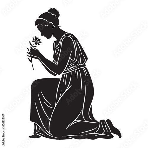 Springtime Persephone digital black profile, presented with clean, sharp, professional edges – Persephone silhouette – Persephone Vector – Silhouette of Persephone – Greek goddess vector

