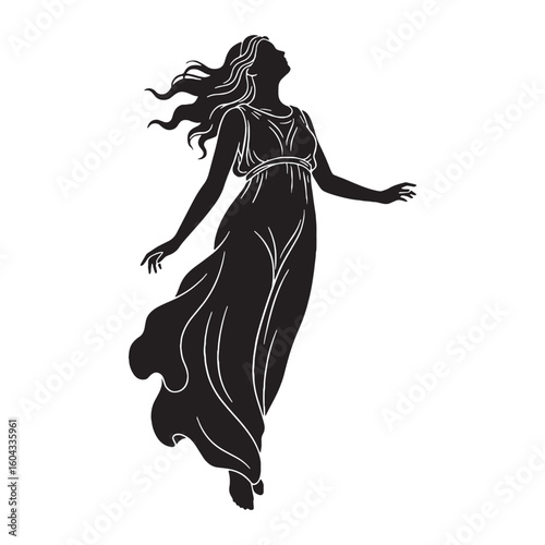 Underworld Persephone black vector graphic, reflecting her mysterious and powerful nature – Persephone silhouette – Persephone Vector – Silhouette of Persephone – Greek goddess silhouette

