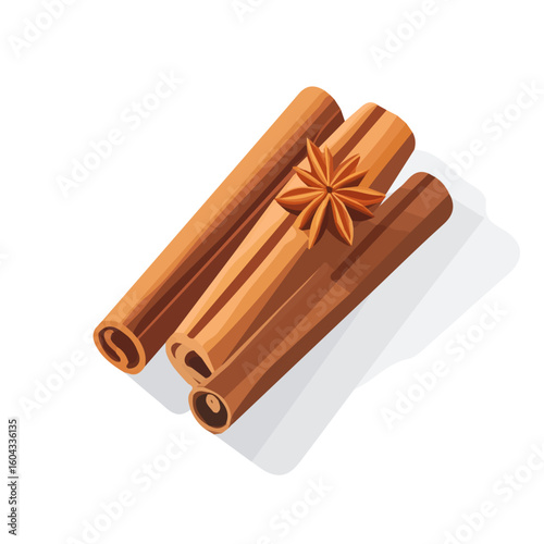 My Simple flat 2D icon of cinnamon roll and anise isolated on a white background, vector design, ideal for animation, vector, web design, digital illustrations, and minimalist