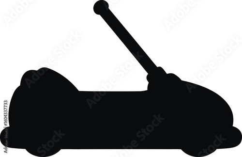 Black silhouette of a bumper car with antenna on a white background
