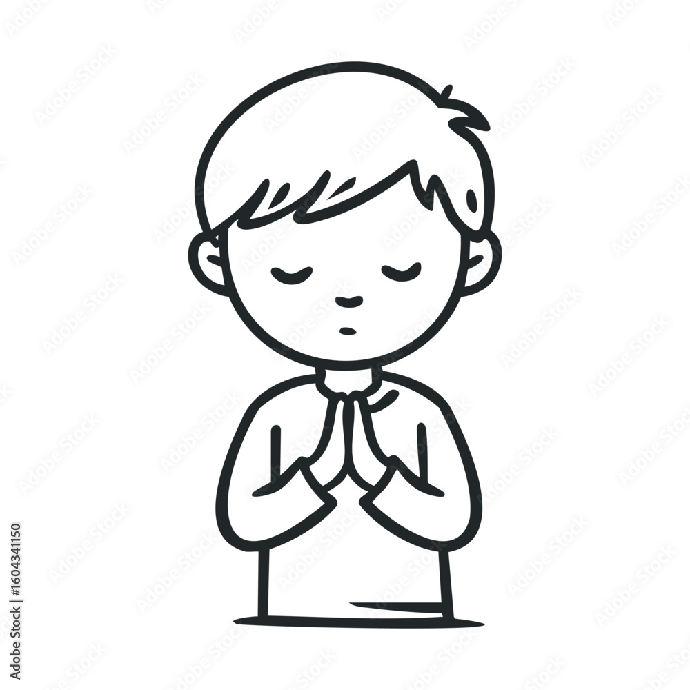 Boy praying with closed eyes in a peaceful moment of reflection Boy praying with closed eyes in a peaceful moment of reflection