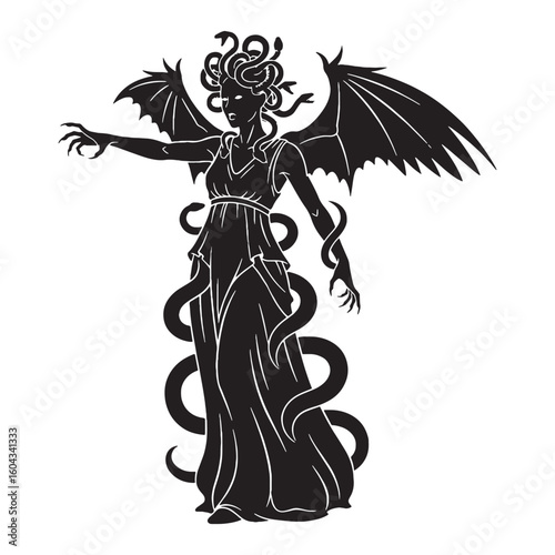 Wrathful Tisiphone digital black vector, a classic and easily adaptable option – Tisiphone silhouette – Tisiphone Vector – Silhouette of Tisiphone – Greek goddess vector


