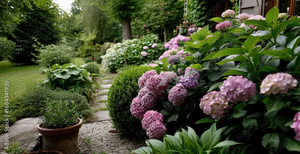 A vibrant garden with a variety of beautiful flowers and plants A vibrant garden with a variety of beautiful flowers and plants