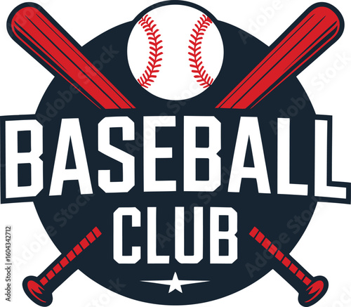 Baseball club emblem with crossed bats and ball
