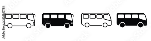 Vector art of alternating bus icons white outline and black solid fill