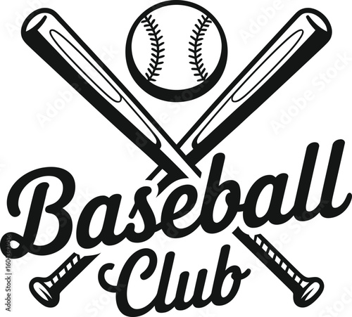 Vintage baseball club logo with crossed bats and ball