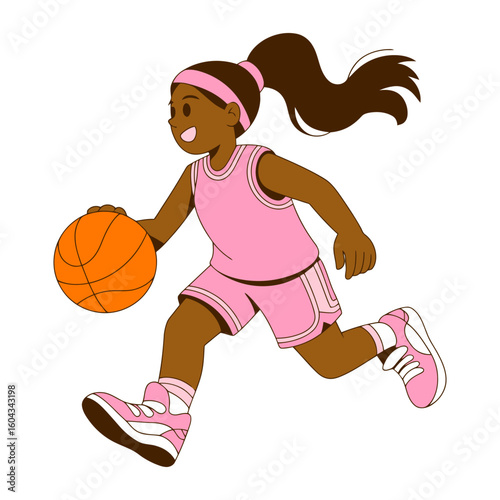 Girl Playing Basketball in Pink Uniform Illustration