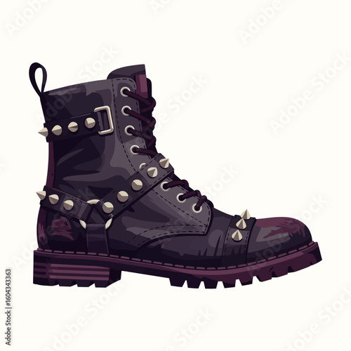 Isolated Black Boot with Laces and Studs on a White Backdrop