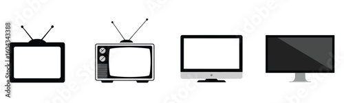 Vector art of a collection of television icons showcasing the evolution of tv technology