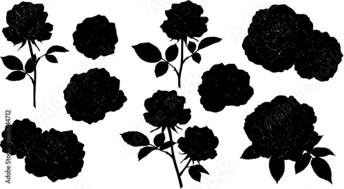 Rose set black silhouette vector illustration

