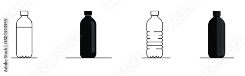 Vector art of minimalist illustration of plastic water bottles in black and white