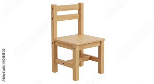 Fototapeta Naklejka Na Ścianę i Meble -  3d illustration of simple wooden chair for children with natural finish isolated on transparent background