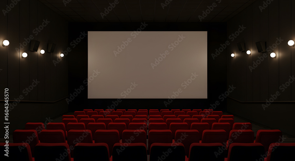 Fototapeta premium Cinema with blank screen. Mock up, Ad concept, 3D Rendering