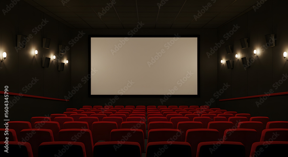 Fototapeta premium Cinema with blank screen. Mock up, Ad concept, 3D Rendering