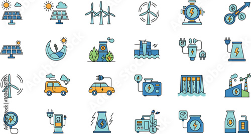 Sustainable Energy Icons - Geometric Vector Illustration
