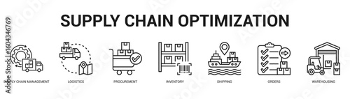 Supply Chain Optimization Modern and clean web banner illustration featuring thematic icons for visual communication