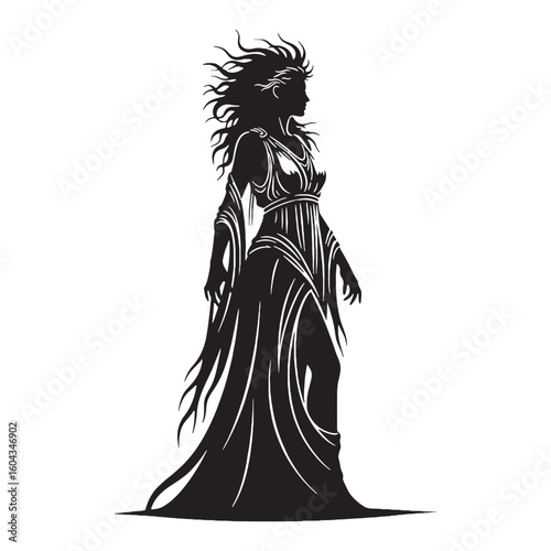 Abyssal Chaos black vector graphic, reflecting its immense and uncreated nature – Chaos silhouette – Chaos Vector – Silhouette of Chaos – Greek god silhouette

