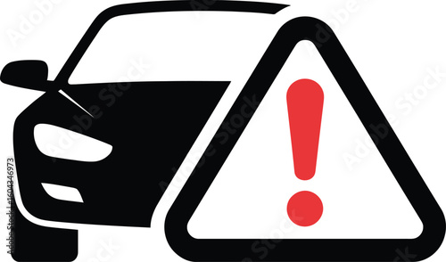 Car warning symbol with exclamation mark and triangle