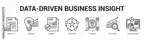 DataDriven Business Insight Modern and clean web banner illustration featuring thematic icons for visual communication
