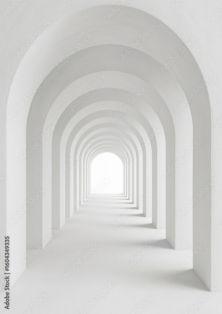 Fototapeta premium Endless white arched hallway perspective.