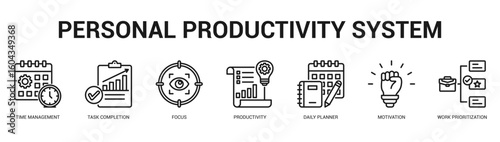 Personal Productivity System Modern and clean web banner illustration featuring thematic icons for visual communication