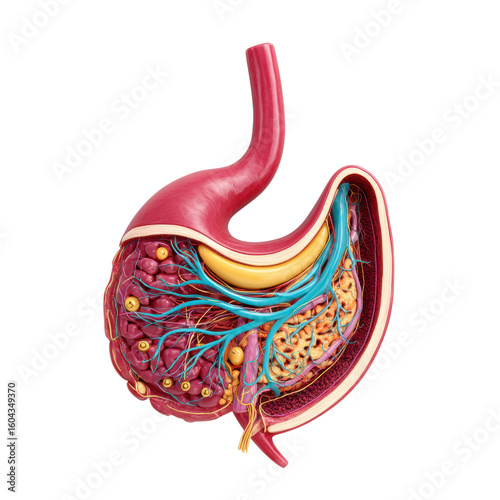 Human stomach crosscut on transparent Background