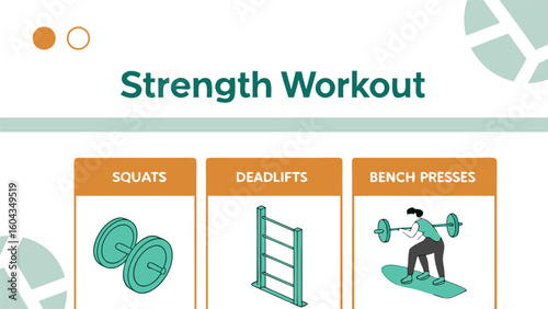 Illustrated guide to essential strength training exercises including squats deadlifts and bench presses for a comprehensive workout routine