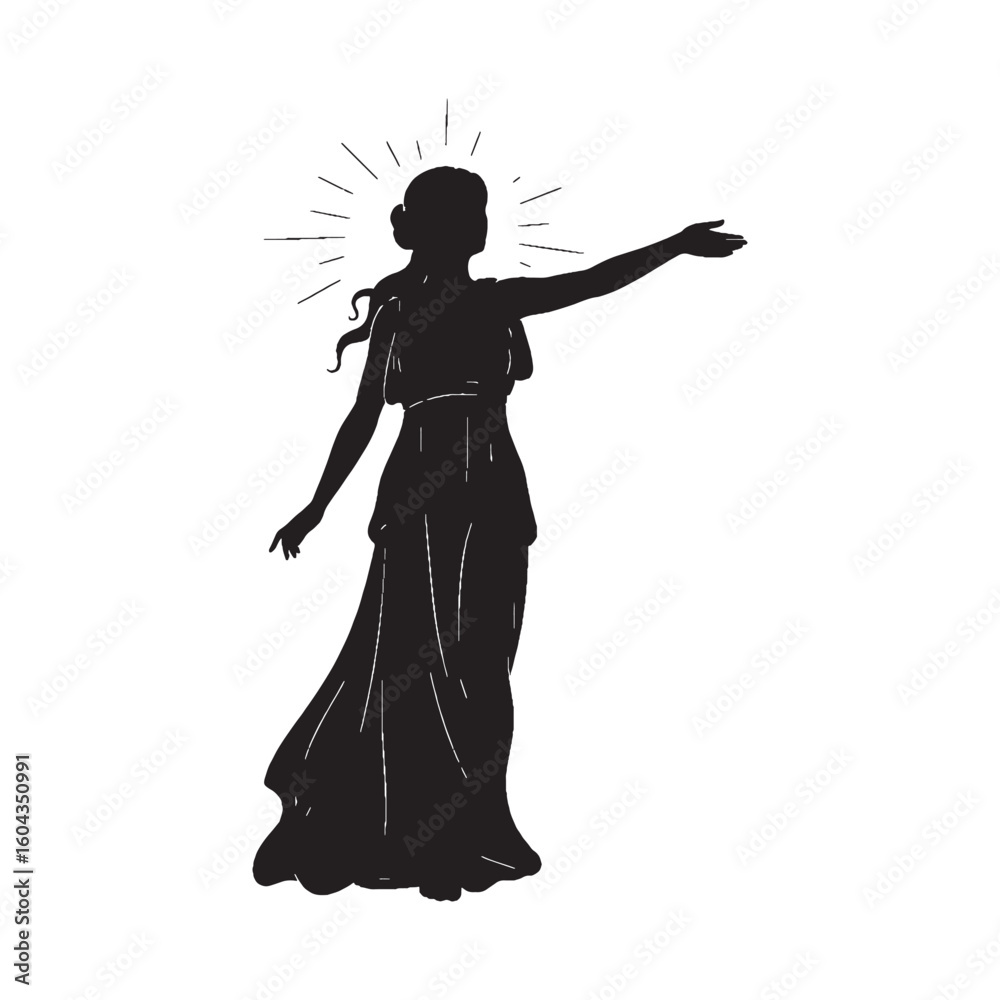 Fototapeta premium Brilliant Hemera digital black silhouette, embodying her unique and appealing features – Hemera silhouette – Hemera Vector – Silhouette of Hemera – Greek goddess silhouette