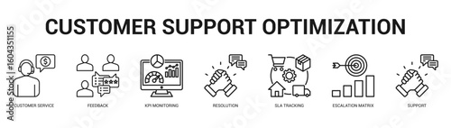 Customer Support Optimization Modern and clean web banner illustration featuring thematic icons for visual communication
