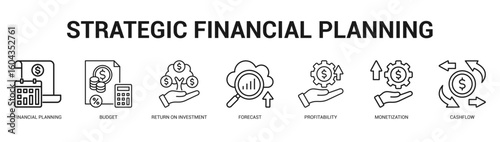 Strategic Financial Planning Modern and clean web banner illustration featuring thematic icons for visual communication