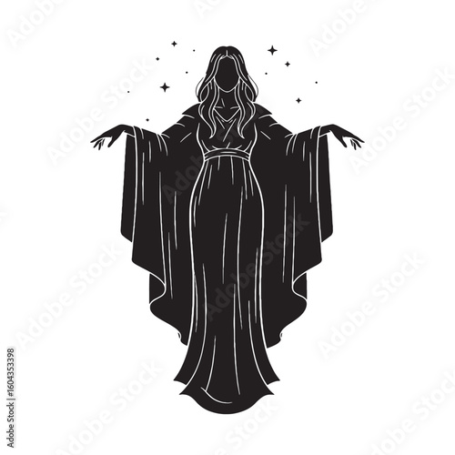 Beautiful Nyx digital black image, an elegant graphic for your creative projects – Nyx silhouette – Nyx Vector – Silhouette of Nyx – Greek goddess silhouette

