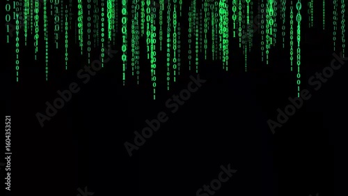 Glowing Matrix Code Stream Forming Rotating Digital Shape