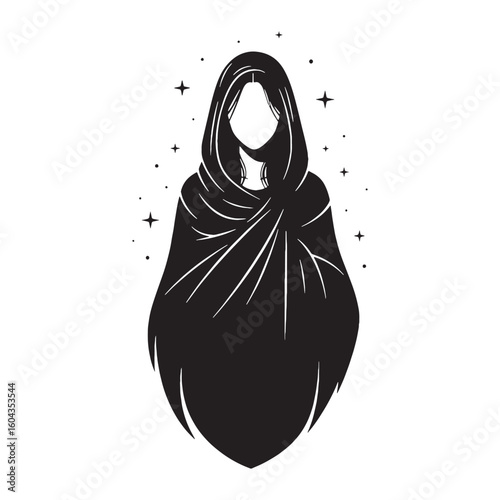 Proud Nyx digital black form, making a strong visual impact in any design – Nyx silhouette – Nyx Vector – Silhouette of Nyx – Greek goddess silhouette

