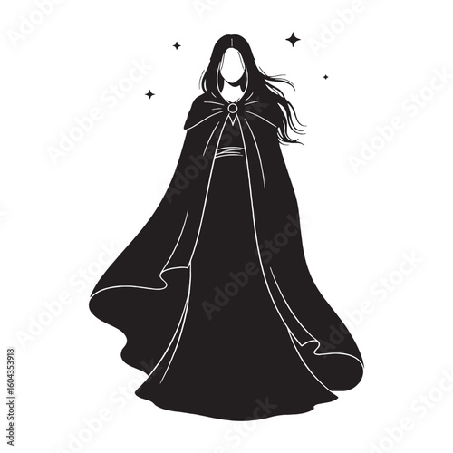 Enveloping Nyx digital black profile, presented with clean, sharp, professional edges – Nyx silhouette – Nyx Vector – Silhouette of Nyx – Greek goddess vector

