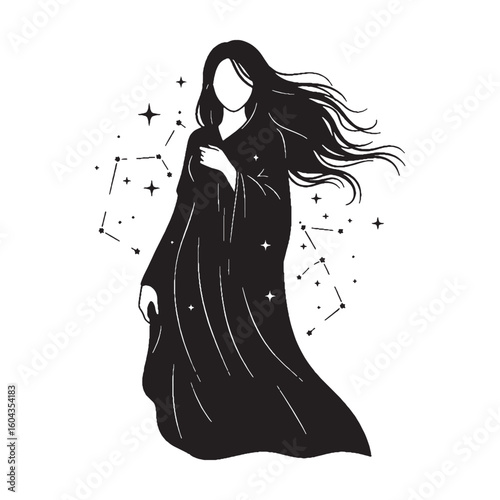 Primordial Nyx digital black vector artwork, ideal for portraying the goddess of night's ancient power – Nyx silhouette – Nyx Vector – Silhouette of Nyx – Greek goddess silhouette

