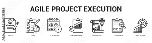 Agile Project Execution Modern and clean web banner illustration featuring thematic icons for visual communication