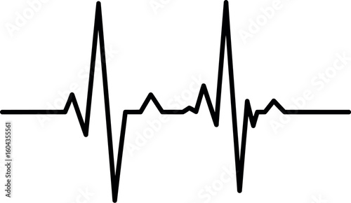 A simple black and white illustration of an electrocardiogram with a regular heartbeat pattern