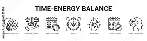 TimeEnergy Balance Modern and clean web banner illustration featuring thematic icons for visual communication