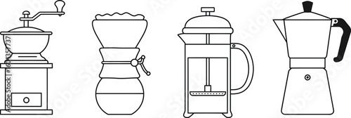 Coffee Brewing Equipment Line Art Vector