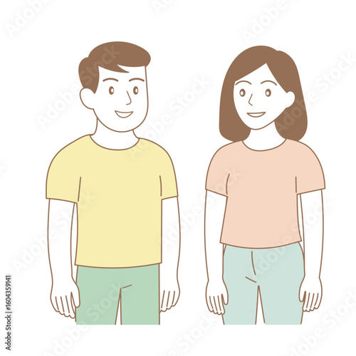 Young couple standing in front of big city, urban friendship or love scene