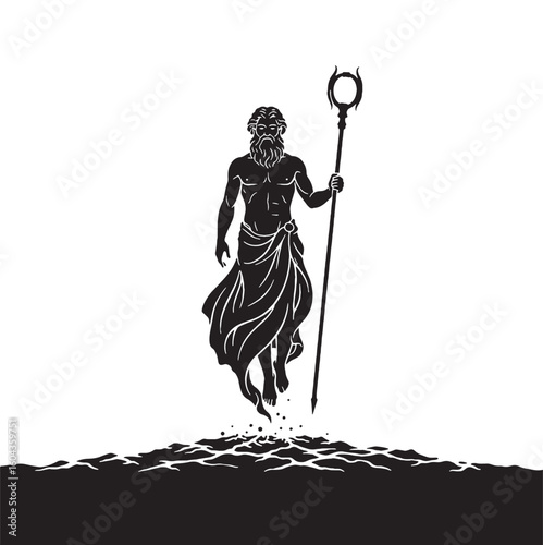Prophetic Nereus black vector graphic, reflecting his insightful and truthful nature – Nereus silhouette – Nereus Vector – Silhouette of Nereus – Greek god silhouette

