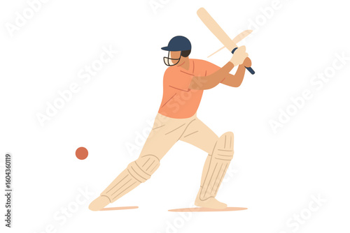 Dynamic cricketer in action with bat and ball in minimalist style