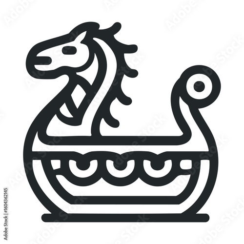Viking ship with horse head design for maritime art projects