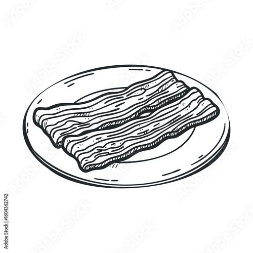 Crispy bacon strips on a plate for breakfast delight