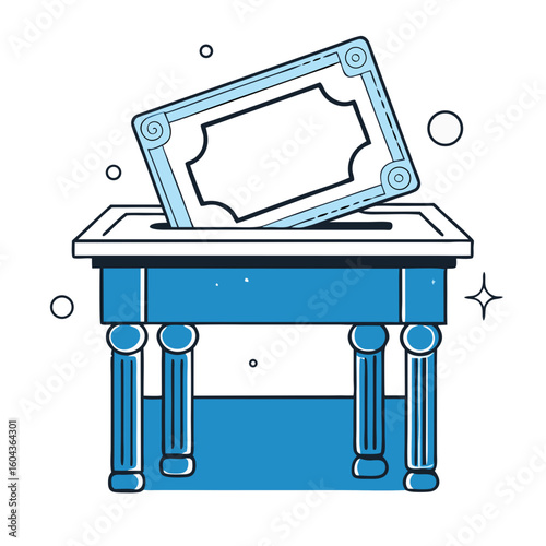 Elegant Ancient Greek Style Voting Box with Ballot and Sparkles for Election and Democracy Concepts, vector

