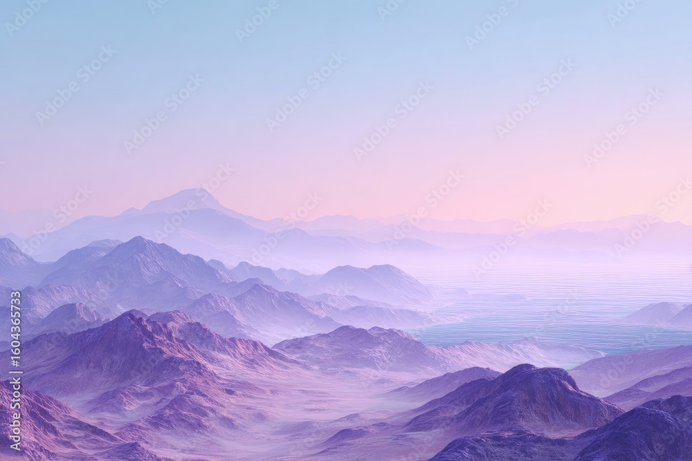 Obraz premium Pastel mountain range, hazy sunrise