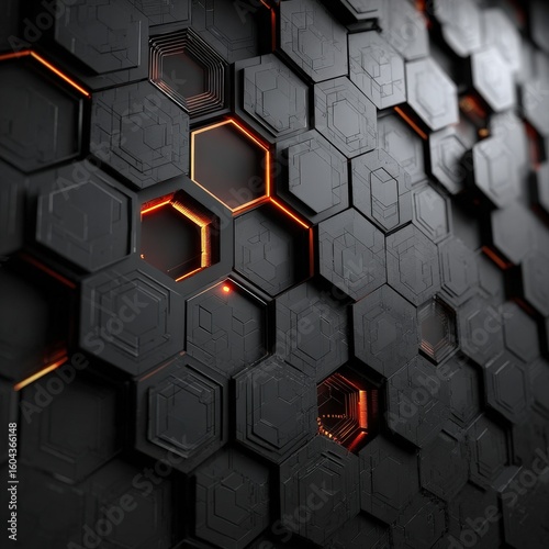 Futuristic Hexagonal Pattern with Glowing Highlights