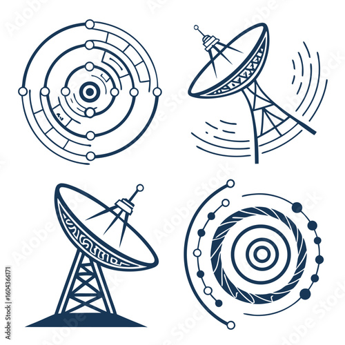 Vector set of spiral icons with a digital or technological twist including circuit-style lines data swirl effects and radar-inspired spirals sharp and futuristic designs in cool tones