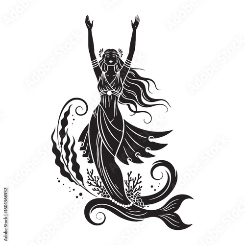 Recognizable Thetis digital black vector, representing the mother of Achilles' unforgettable appearance – Thetis silhouette – Thetis Vector – Silhouette of Thetis – Greek goddess vector

